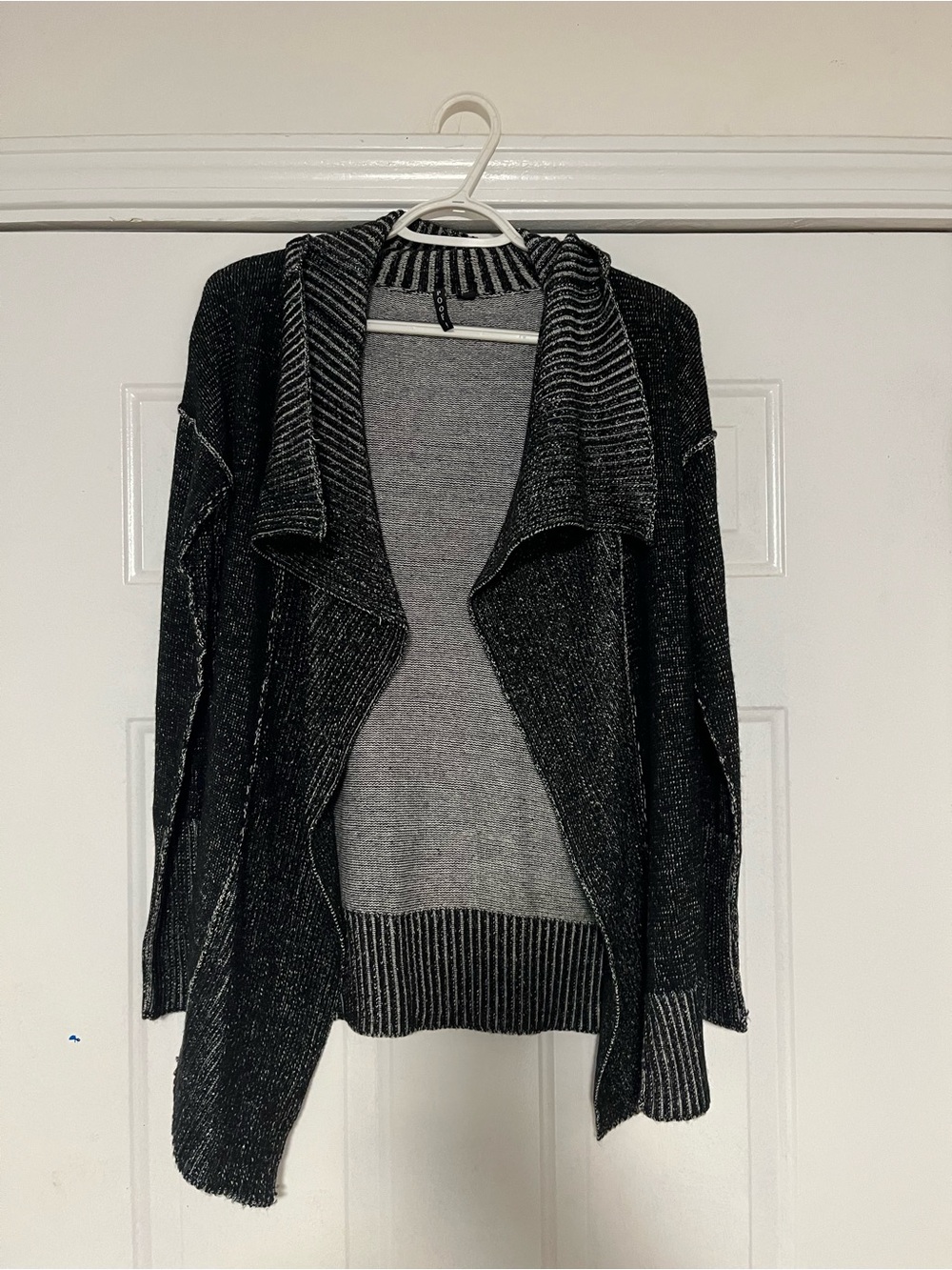 Poof! Black and Gray Open Drape Cardigan